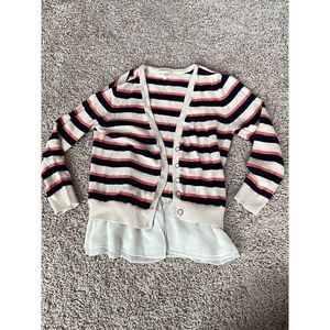 Maison Jules Striped Cardigan Sweater Tulle Ruffle Hem Waist